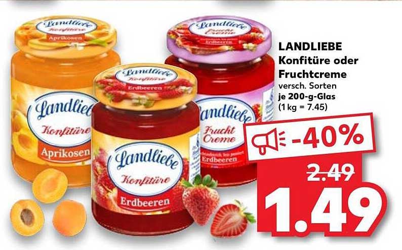 LANDLIEBE Konfitüre oder Fruchtcreme versch. Sorten je 200-g-Glas (1 kg = 7.45)