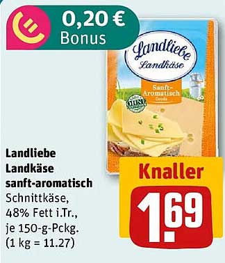 Landliebe Landkäse sanft-aromatisch Schnittkäse 48% i.Tr., je 150-g-Packung
