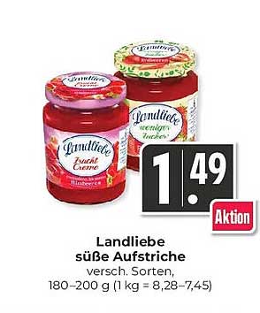 Landliebe süße Aufstriche versch. Sorten, 180-200 g (1 kg = 8,28–7,45)