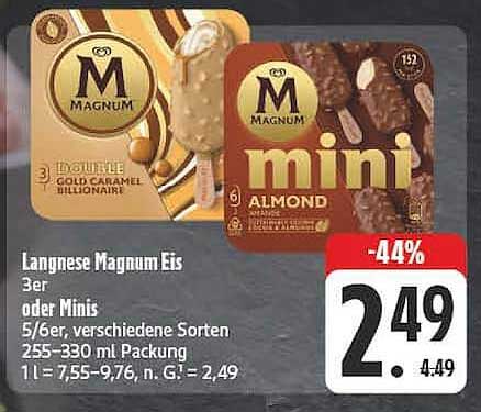Langenese Magnum Eis 3er oder Minis 5/6er, verschiedene Sorten 255–330 ml Packung