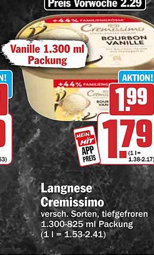 Langnese Cremissimo versch. Sorten, tiefgefroren 1.300-825 ml Packung (1 l = 1.53-2.41)