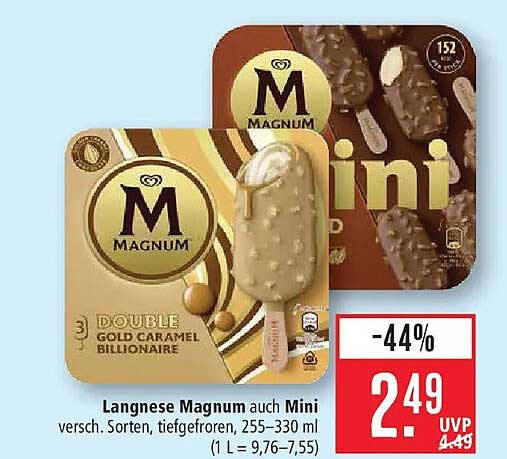 Langnese Magnum auch Mini versch. Sorten, tiefgefroren, 255–330 ml