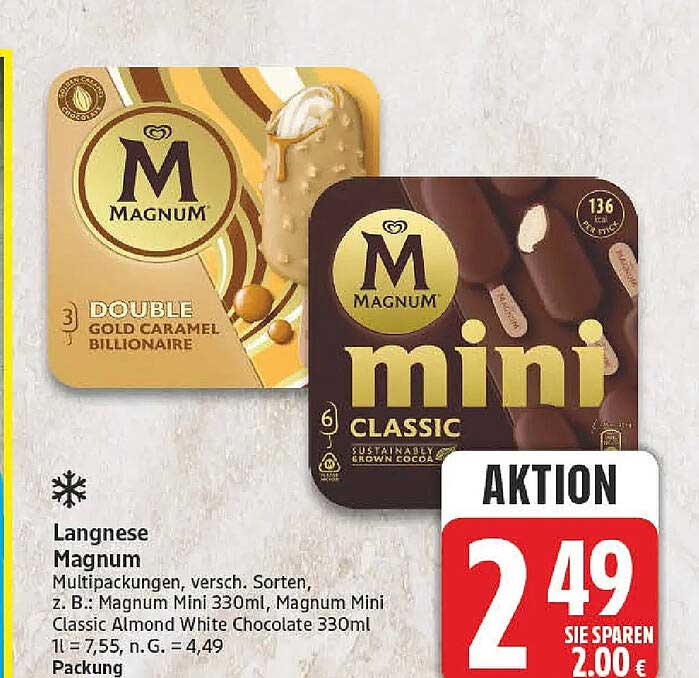 Langnese Magnum Multipackungen, versch. Sorten, z. B.: Magnum Mini 330ml, Magnum Mini Classic Almond White Chocolate 330ml