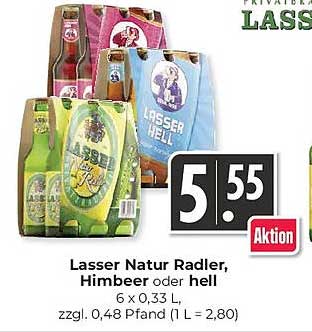 Lasser Natur Radler, Himbeer oder hell