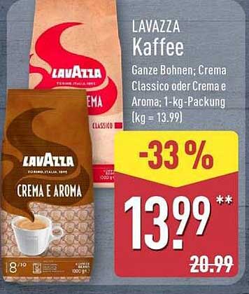 LAVAZZA Kaffee Ganze Bohnen; Crema Classico oder Crema e Aroma; 1-kg-Packung