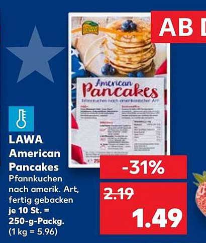 LAWA American Pancakes Pfannkuchen nach amerik. Art, fertig gebacken je 10 St. = 250-g-Packg. (1 kg = 5.96)