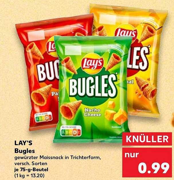 LAY'S Bugles gewürzter Maissnack in Trichterform, versch. Sorten je 75-g-Beutel