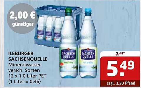 LEBURGER SACHSENQUELLE Mineralwasser versch. Sorten 12 x 1,0 Liter PET (1 Liter = 0,46)