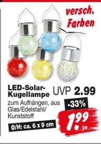 LED-Solar-Kugellampe zum Aufhängen, aus Glas/Edelstahl/Kunststoff