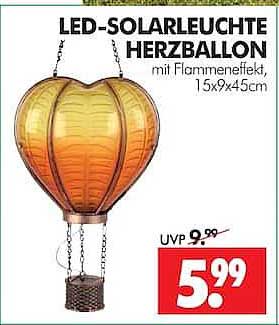 LED-SOLARLEUCHTE HERZBALLON mit Flammeneffekt, 15x9x45cm