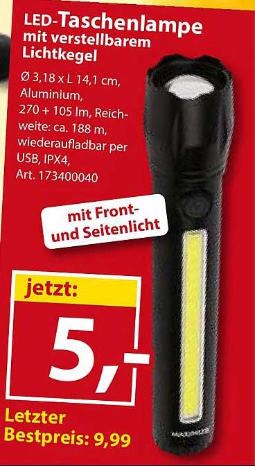 LED-Taschenlampe mit verstellbarem Lichtkegel