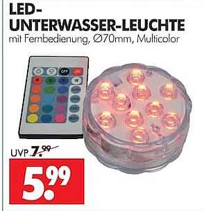 LED-UNTERWASSER-LEUCHTE mit Fernbedienung, Ø70mm, Multicolor