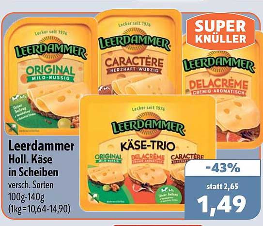 Leerdammer Holl. Käse in Scheiben versch. Sorten 100g-140g (1kg=10,64-14,90)