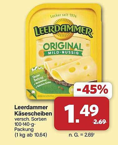 Leerdammer Käsescheiben versch. Sorten 100-140-g-Packung (1 kg ab 10.64)