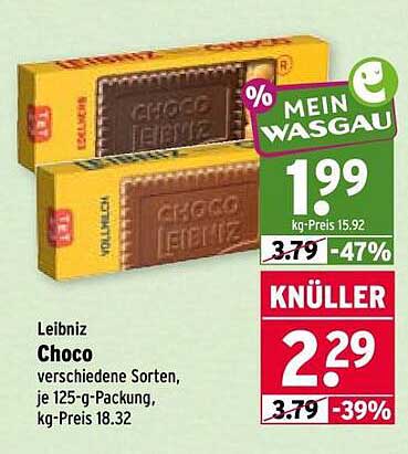 Leibniz Choco verschiedene Sorten, je 125-g-Packung, kg-Preis 18.32
