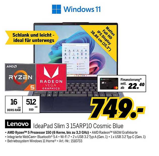 Lenovo IdeaPad Slim 3 15ARP10 Cosmic Blue