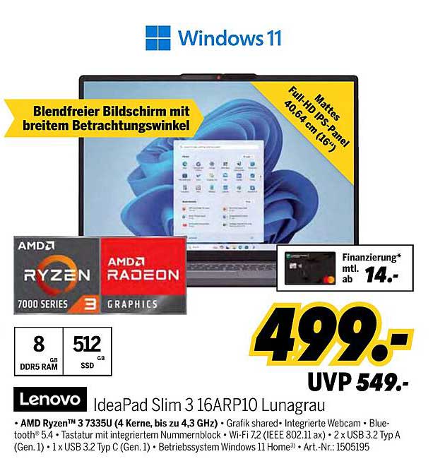 Lenovo IdeaPad Slim 3 16ARP10 Lunagrau