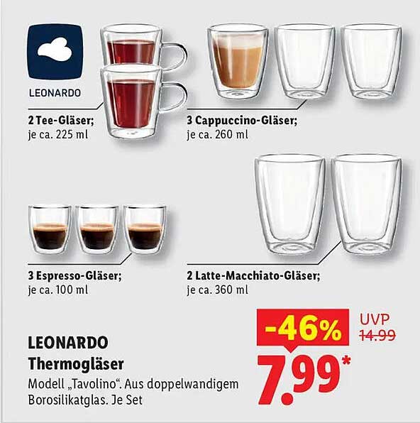 LEONARDO Thermogläser Modell „Tavolino“. Aus doppelwandigem Borosilikatglas. Je Set