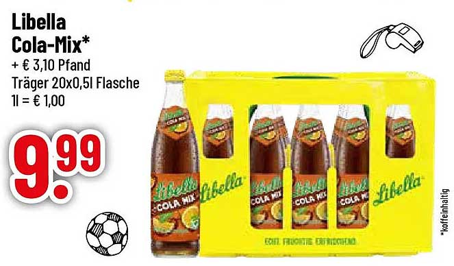 Libella Cola-Mix* + € 3,10 Pfand Träger 20x0,5l Flasche 1l = € 1,00