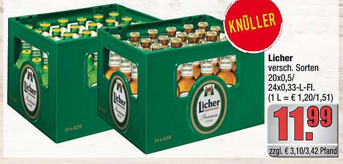 Licher versch. Sorten 20x0,5l / 24x0,33-L-Fl. (1 L = € 1,20/1,51)