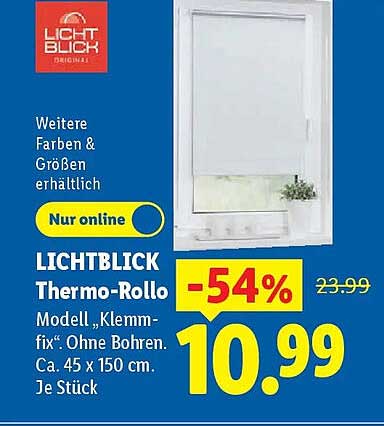 LICHTBLICK Thermo-Rollo Modell „Klemm-fix“. Ohne Bohren. Ca. 45 x 150 cm. Je Stück
