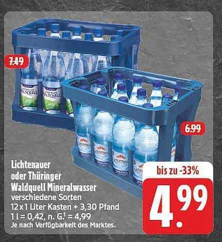 Lichtenauer oder Thüringer Waldquell Mineralwasser verschiedene Sorten 12 x 1 Liter Kasten + 3,30 Pfand