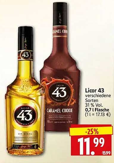 Licor 43 verschiedene Sorten 31 % vol. 0,7 l Flasche (1 l = 17.13 €)