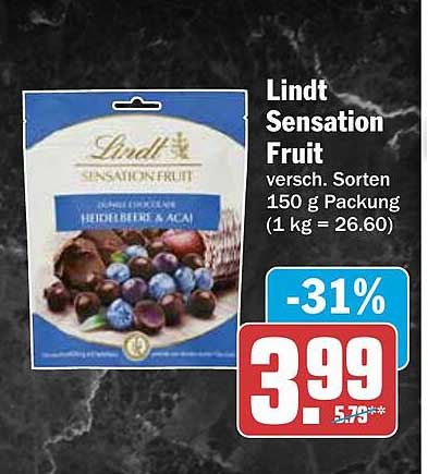 Lindt Sensation Fruit versch. Sorten 150 g Packung (1 kg = 26.60)