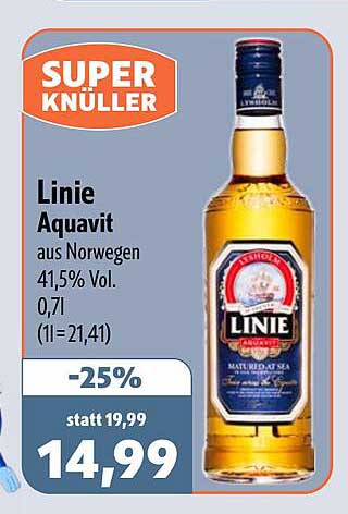 Linie Aquavit aus Norwegen 41,5% Vol. 0,7l (1l=21,41)