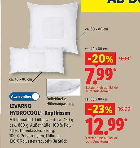 LIVARNO home HYDROCOOL®-Kopfkissen