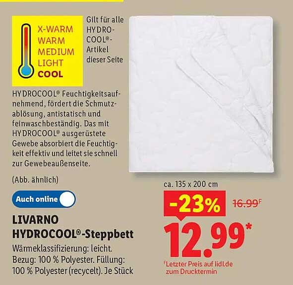LIVARNO HYDROCOOL®-Steppbett
