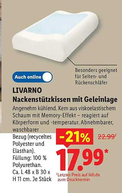 LIVARNO Nackenstützkissen mit Geleinlage