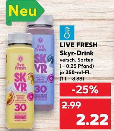 LIVE FRESH Skyr-Drink versch. Sorten (+ 0.25 Pfand) je 250-ml-Fl. (1l = 8.88)