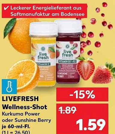LIVFRESH Wellness-Shot Kurkuma Power oder Sunshine Berry je 60-ml-Fl.