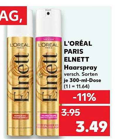 L'ORÉAL PARIS Elnett Haarspray versch. Sorten je 300-ml-Dose (1 l = 11.64)