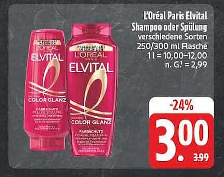 L'Oréal Paris Elvital Shampoo oder Spülung verschiedene Sorten 250/300 ml Flasche