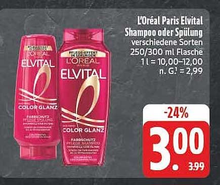 L'Oréal Paris Elvital Shampoo oder Spülung verschiedene Sorten 250/300 ml Flasche