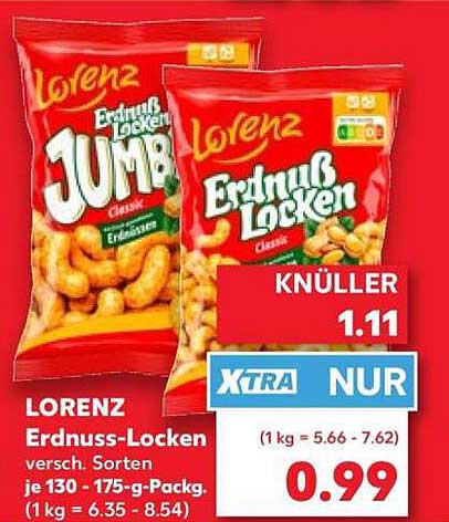 Lorenz Erdnuss-Locken versch. Sorten je 130 - 175-g-Packg. (1 kg = 6.56 - 8.54)