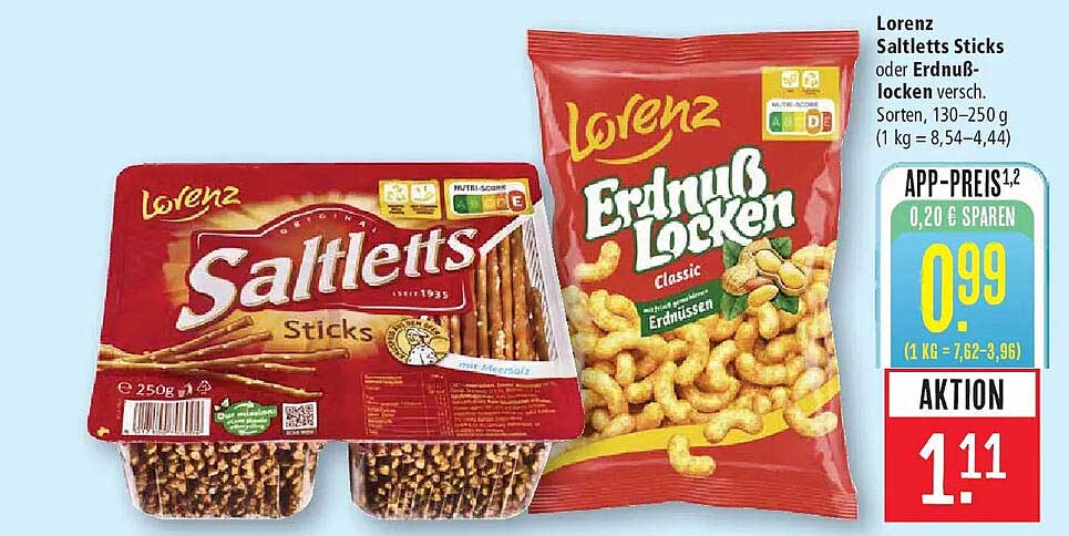 Lorenz Saltletts Sticks oder Erdnusslocken versch. Sorten, 130–250 g