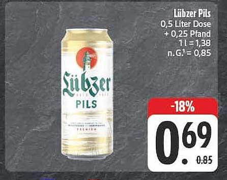 Lübzer Pils 0,5 Liter Dose + 0,25 Pfand