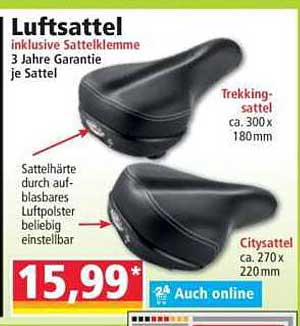 Luftsattel inklusive Sattelklemme 3 Jahre Garantie je Sattel