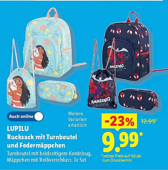LUPILU Rucksack mit Turnbeutel und Federmäppchen