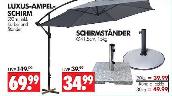 LUXUS-AMPel-SCHIRM Ø3m, inkl. Kurbel und Ständer