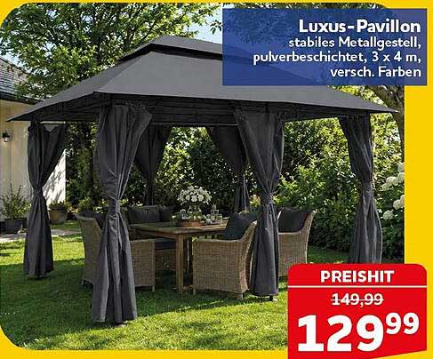 Luxus-Pavillon stabiles Metallgestell, pulverbeschichtet, 3 x 4 m, versch. Farben