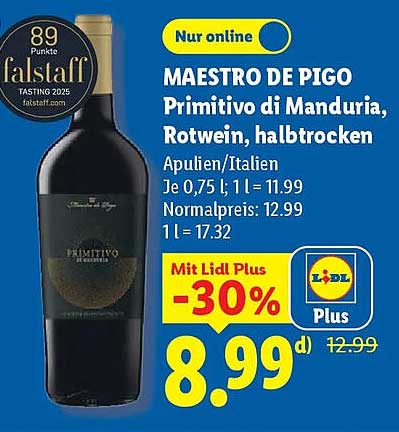 MAESTRO DE PIGO Primitivo di Manduria, Rotwein, halbtrocken
