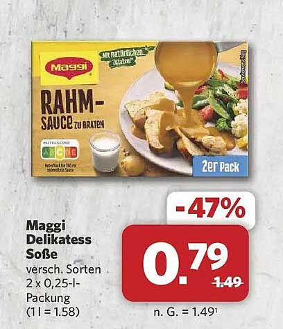 Maggi Delikatess Soße versch. Sorten 2 x 0,25-l-Packung (1 l = 1.58)