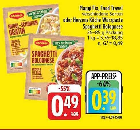 Maggi Fix, Food Travel verschiedene Sorten oder Herzensküche Würzpasten Spaghetti Bolognese 26–85 g Packung