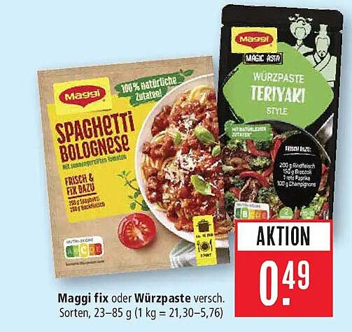Maggi fix oder Würzpaste versch. Sorten, 23–85 g (1 kg = 21,30–5,76)