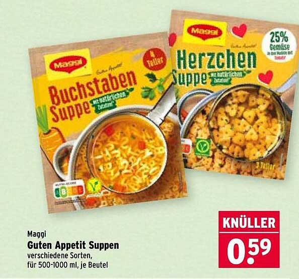 Maggi Guten Appetit Suppen verschiedene Sorten, für 500-1000 ml, je Beutel