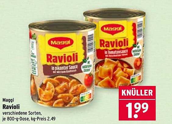 Maggi Ravioli verschiedene Sorten, je 800-g-Dose, kg-Preis 2.49